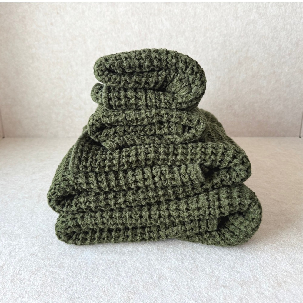 Onsen Supima Waffle 4pc Bath Towel Bundle Forest NWOT